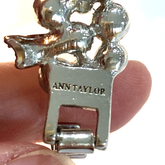 Ann Taylor Silvertone Rhinestone Imitation Pearl Chain Bracelet Ornate Romantic - Picture 6 of 8